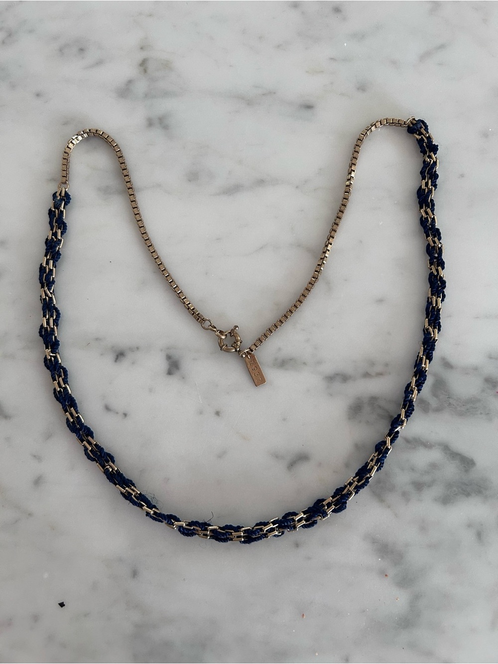J.Crew Gold Tone Navy Woven Chain Long Necklace 1937